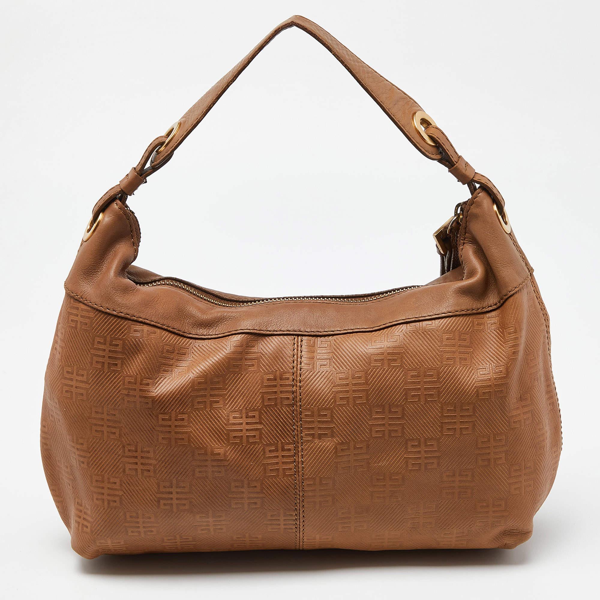 Women's Givenchy Brown Embossed Logo Leather Hobo For Sale