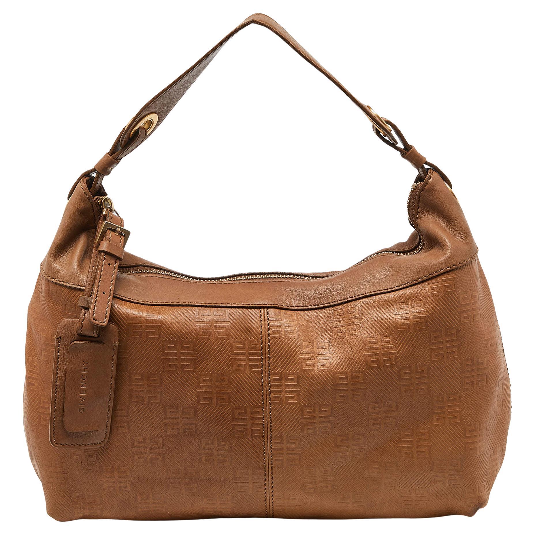 Givenchy Brown Embossed Logo Leather Hobo For Sale