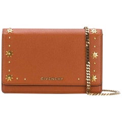 Givenchy Brown Goatskin Leather Studded Pandora Wallet on Chain Italy