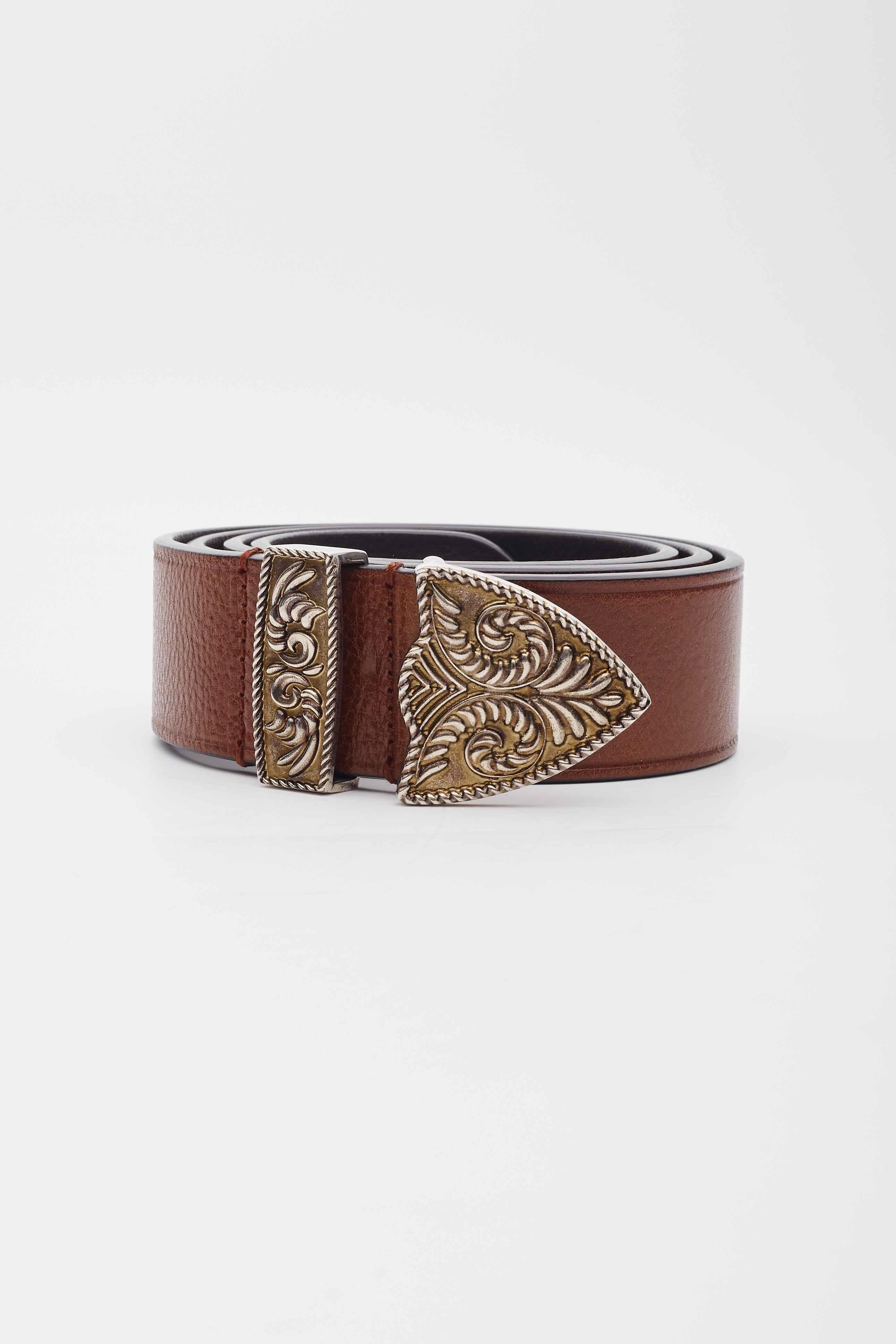 Givenchy Brown Leather Belt With Bronze Western Buckle For Sale 1