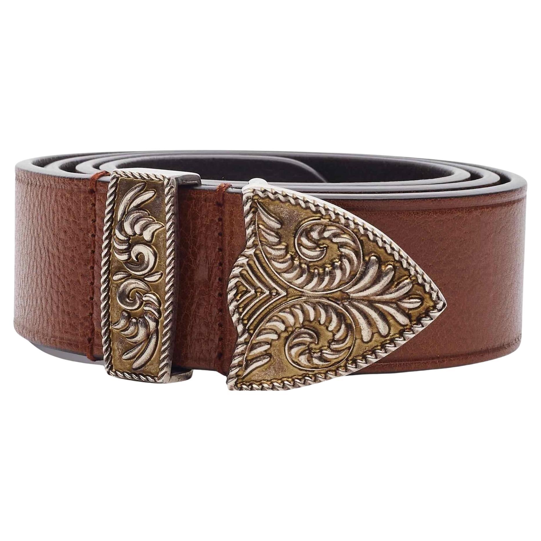 Givenchy Brown Leather Belt With Bronze Western Buckle For Sale