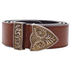 Used Givenchy Brown Leather Belt With Bronze Western Buckle