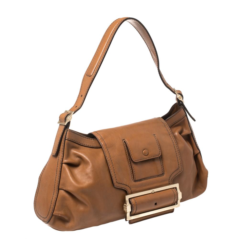 Women's Givenchy Brown Leather Buckle Flap Hobo