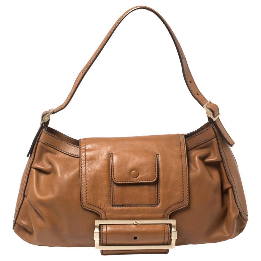 Givenchy Brown Leather Buckle Flap Hobo