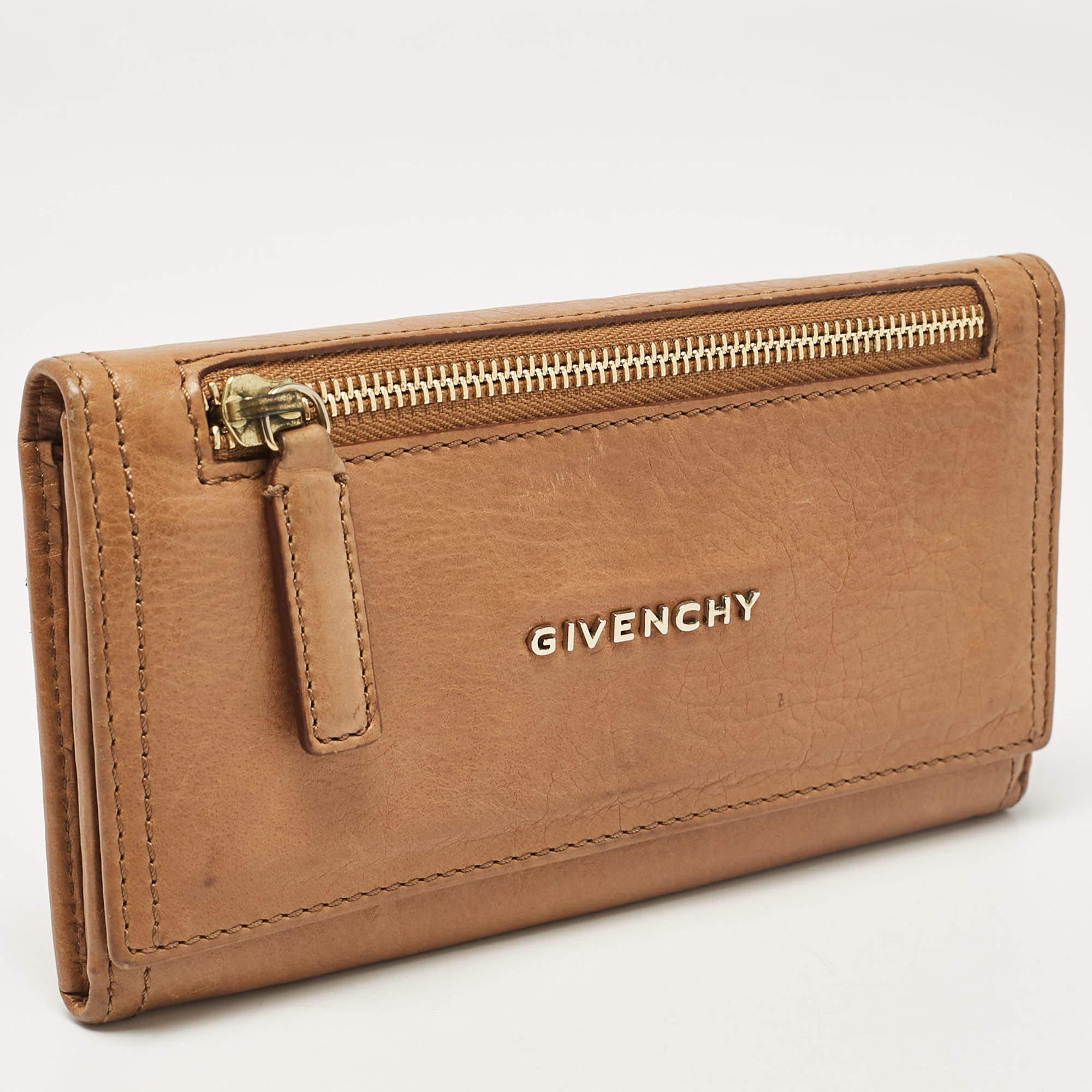 Givenchy Brown Leather Front Zip Continental Wallet For Sale 3