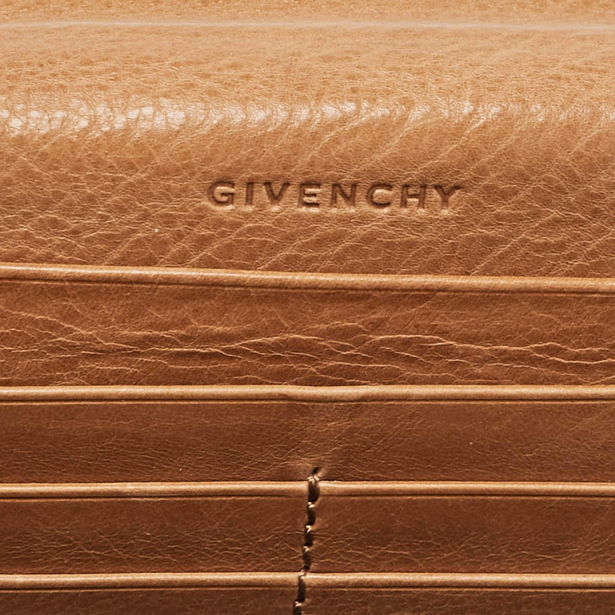 Givenchy Brown Leather Front Zip Continental Wallet For Sale 5