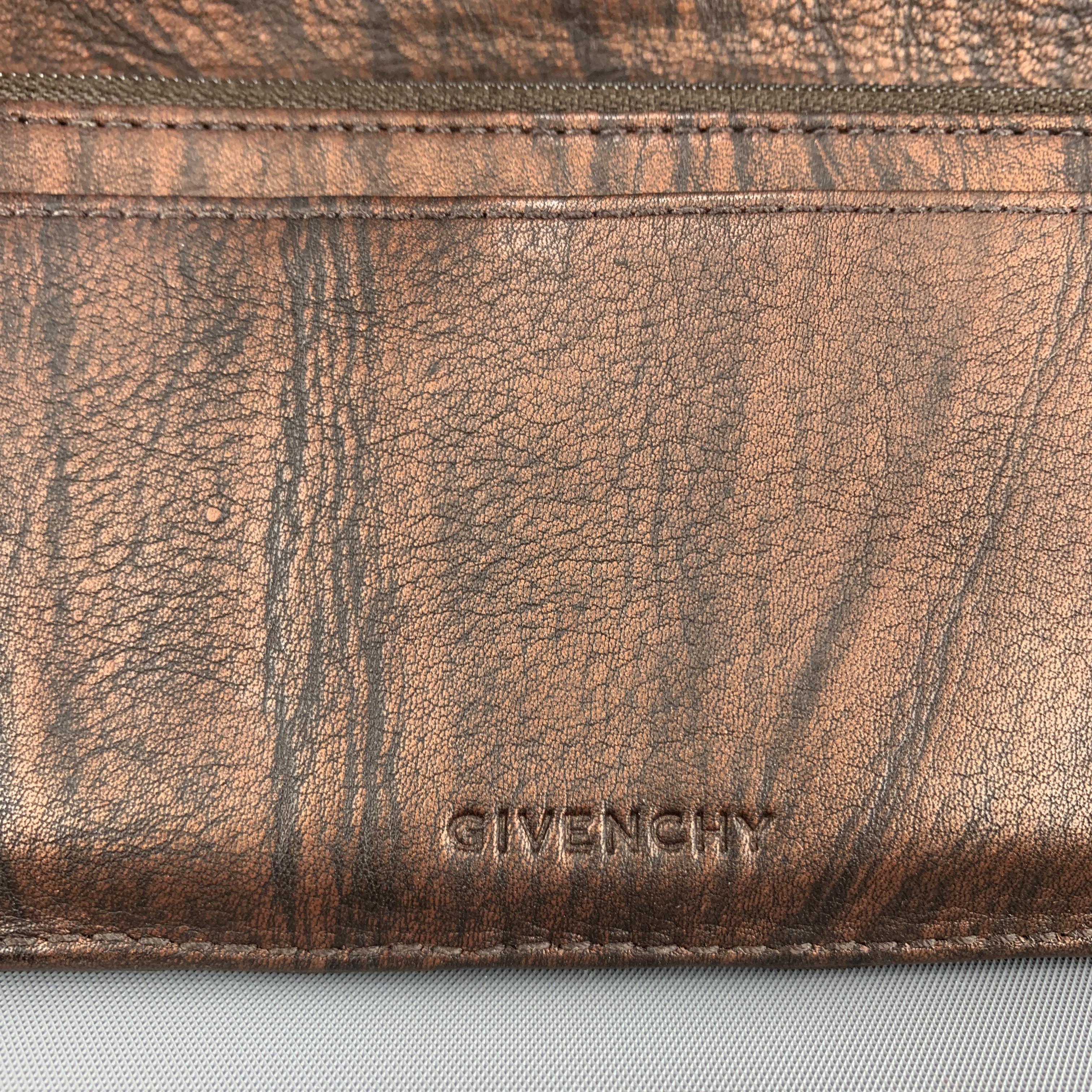 GIVENCHY Brown Leather & Gold Monogram Gathered Canvas Wallet 3