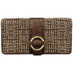 GIVENCHY Brown Leather & Gold Monogram Gathered Canvas Wallet