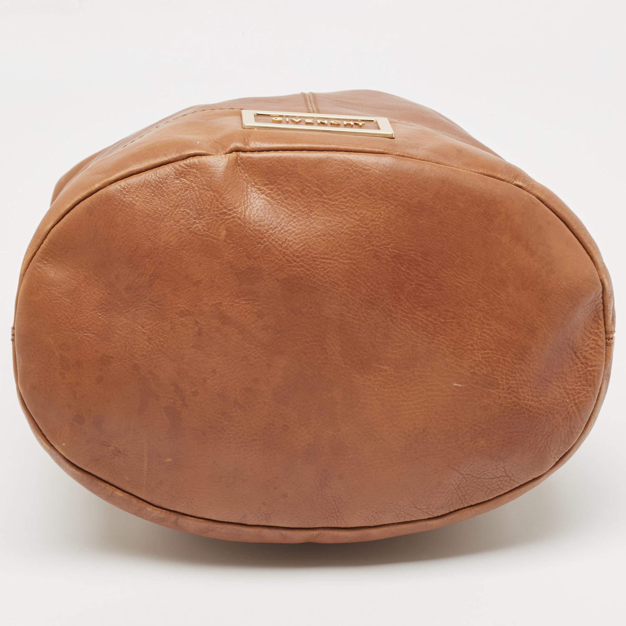 Givenchy Brown Leather Logo Bucket Hobo For Sale 11