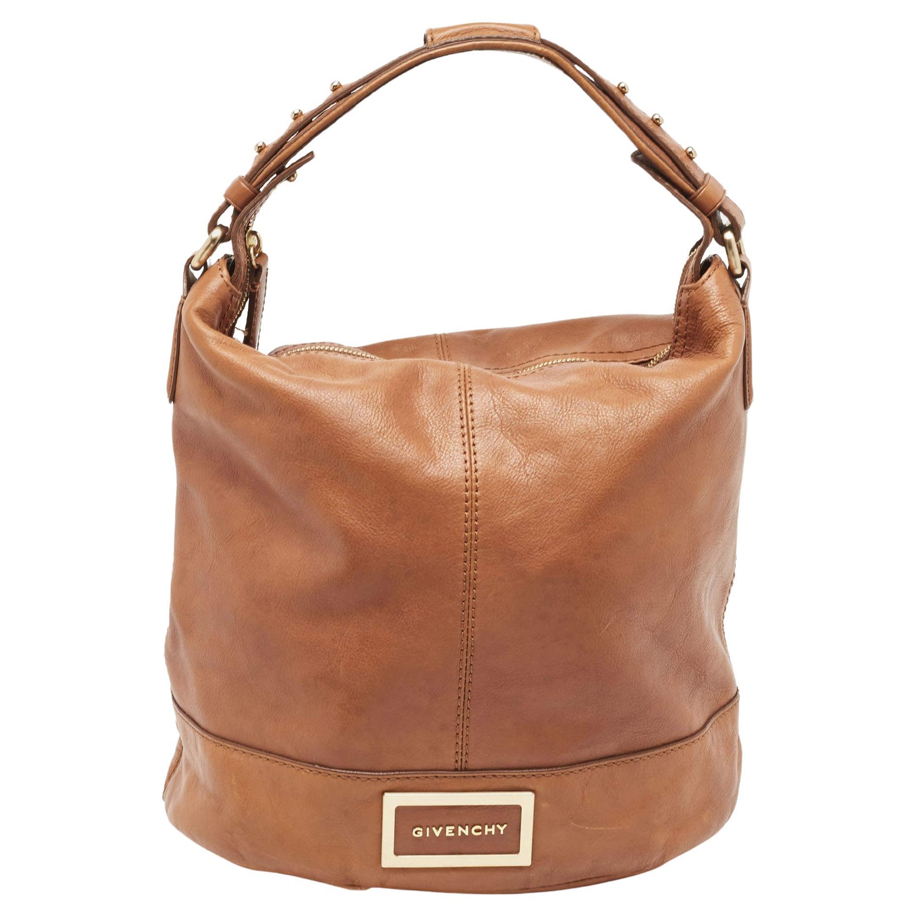 Givenchy Brown Leather Logo Bucket Hobo For Sale