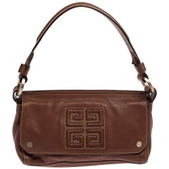 Givenchy Brown Leather Logo Embossed Flap Hobo