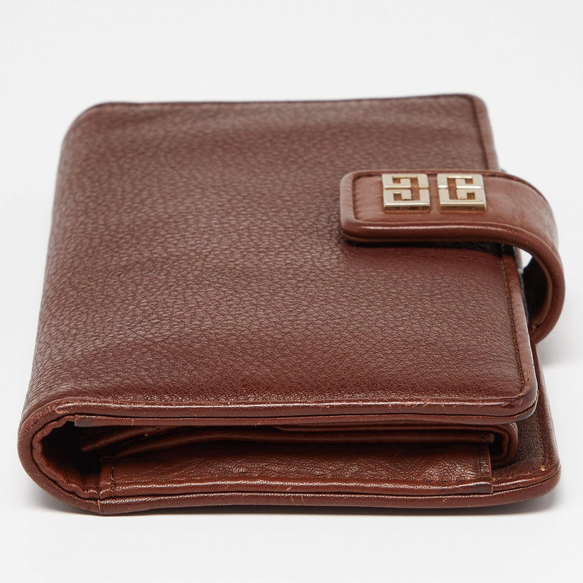 Givenchy Brown Leather Logo Flap Continental Wallet 4
