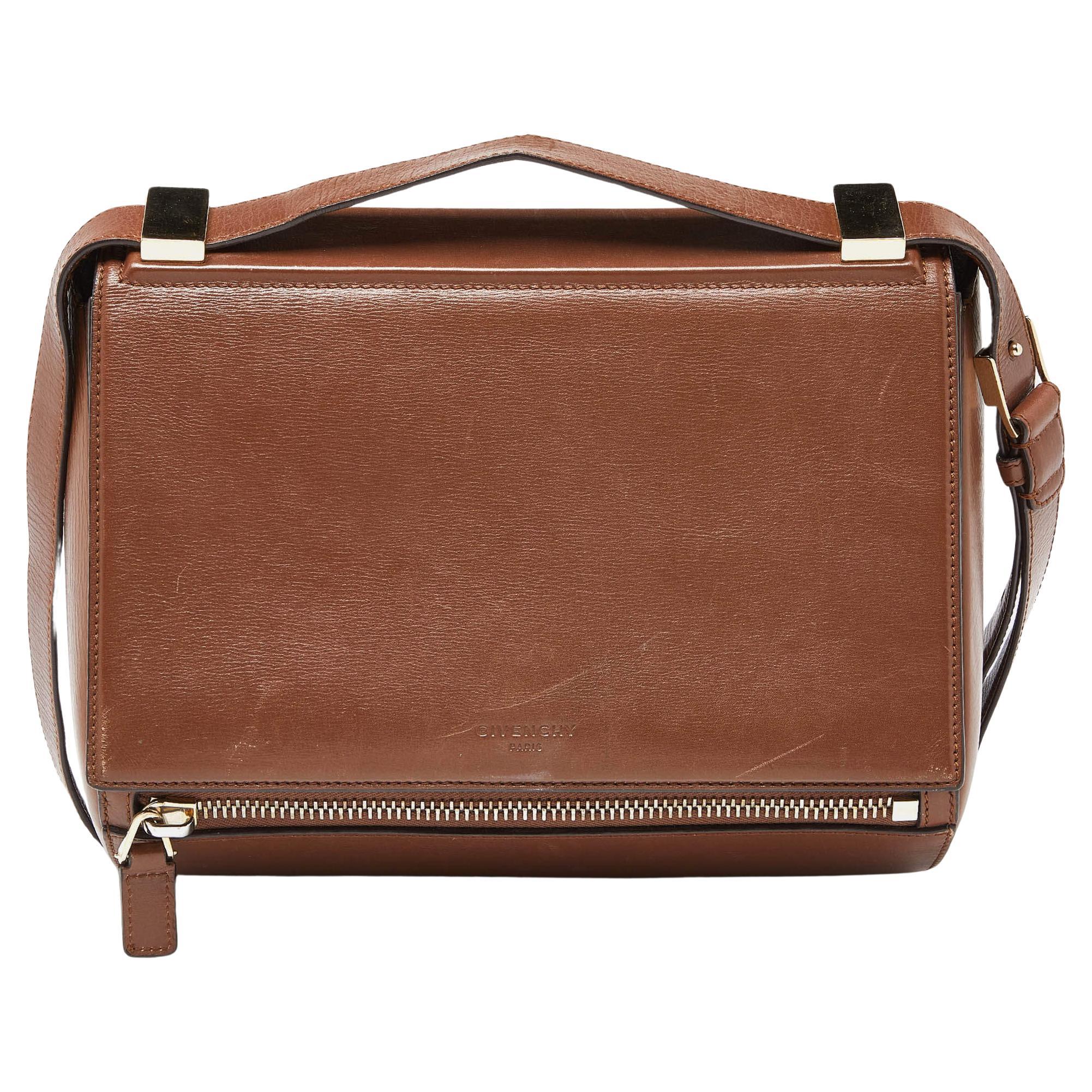 Givenchy Brown Leather Medium Pandora Box Bag For Sale