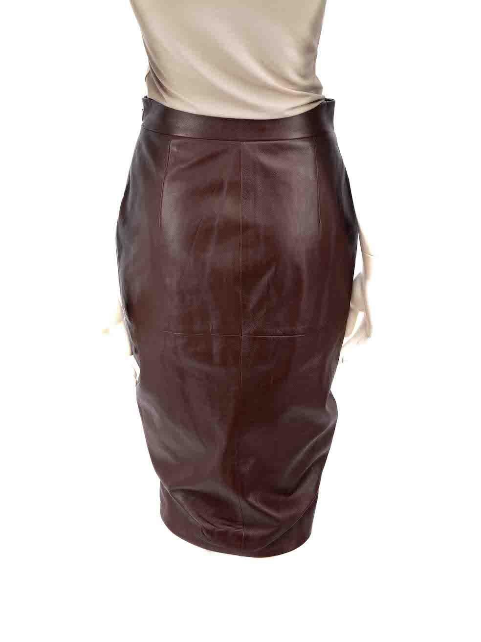 Black Givenchy Brown Leather Ruffle Accent Skirt Size M