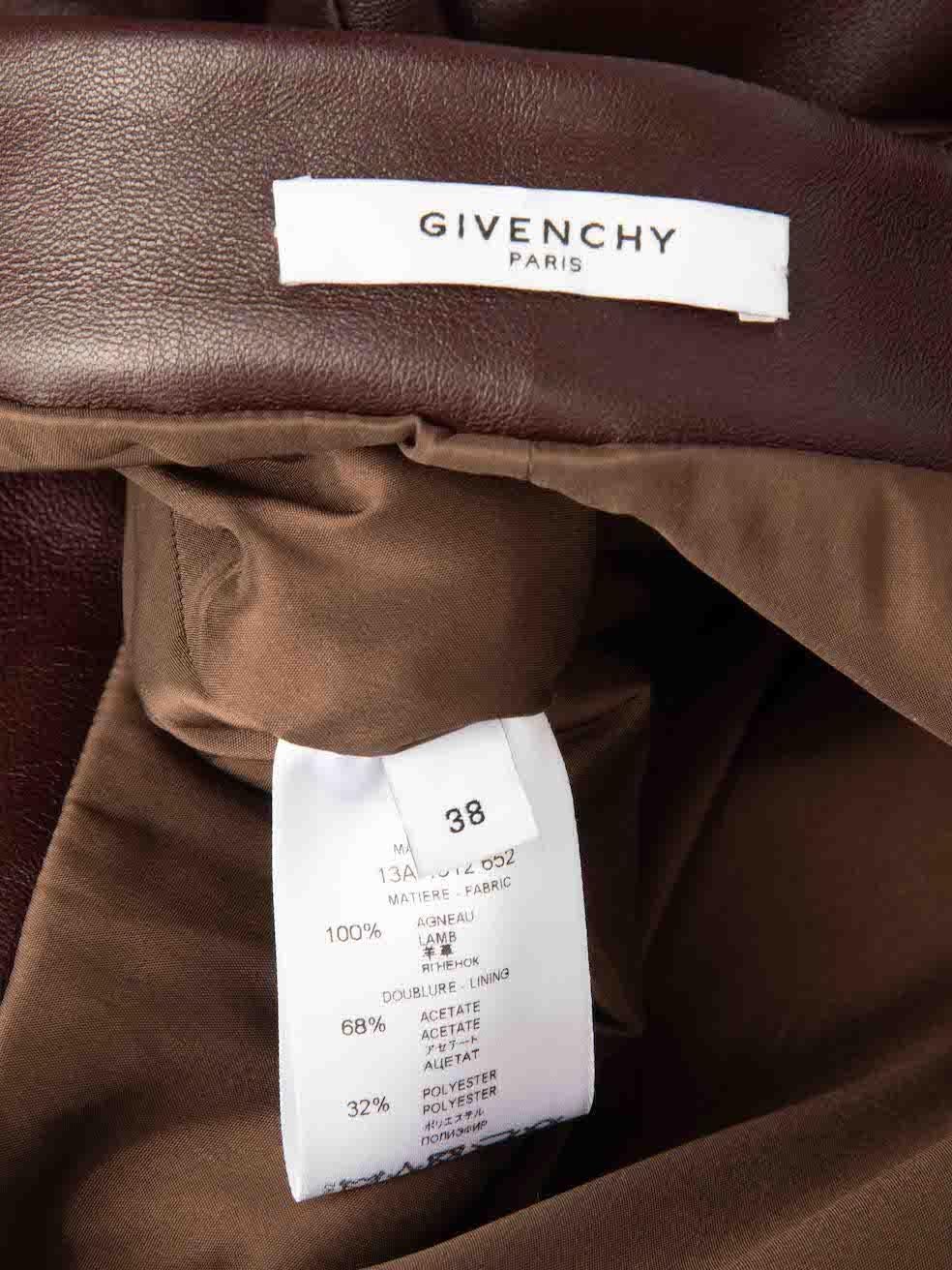 Givenchy Brown Leather Ruffle Accent Skirt Size M In Good Condition In London, GB