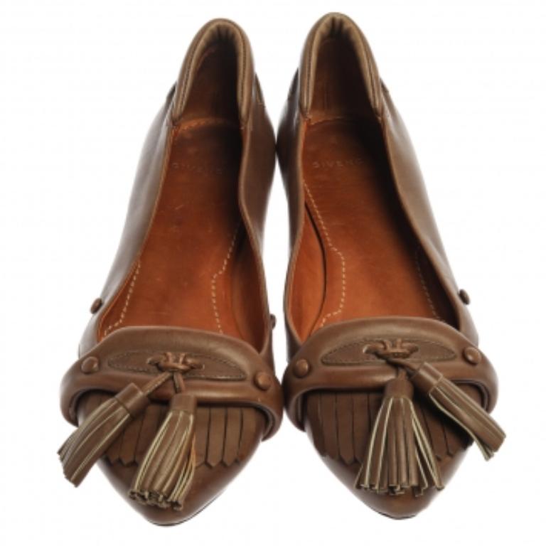 Givenchy Brown Leather Tassel Loafers Size 37.5 For Sale 3