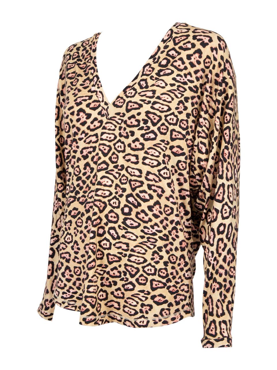 Women's Givenchy Brown Leopard Print Long Sleeved Blouse Size M For Sale
