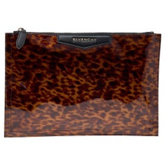 Givenchy Brown Leopard Print Patent Leather Zip Pouch Clutch