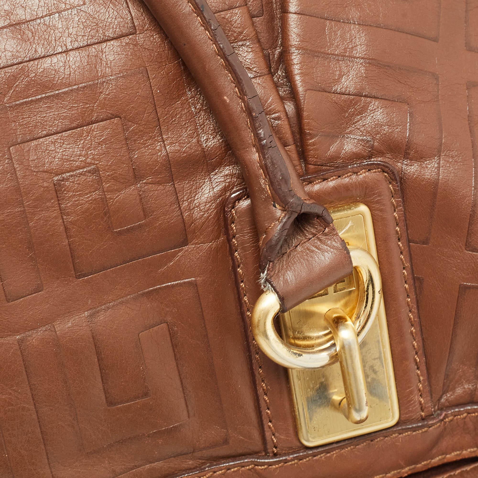Givenchy Brown Monogram Embossed Leather Tote For Sale 15