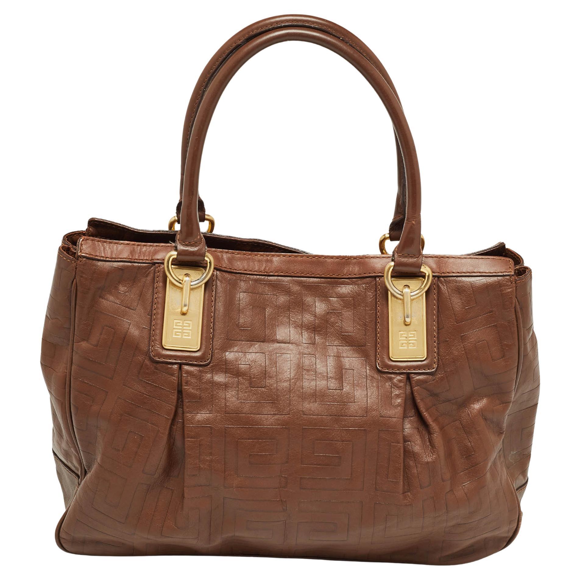 Givenchy Brown Monogram Embossed Leather Tote For Sale