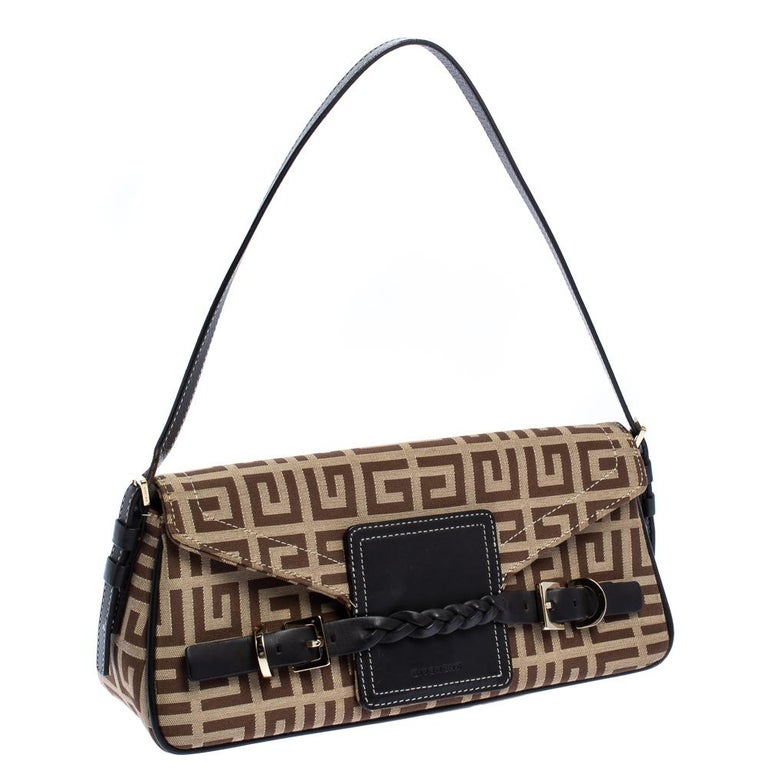 Givenchy Brown Signature Canvas and Leather Flap Baguette Shoulder Bag