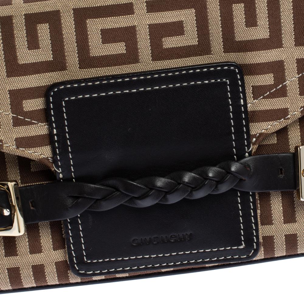 Givenchy Brown Signature Canvas and Leather Flap Baguette Shoulder Bag 1