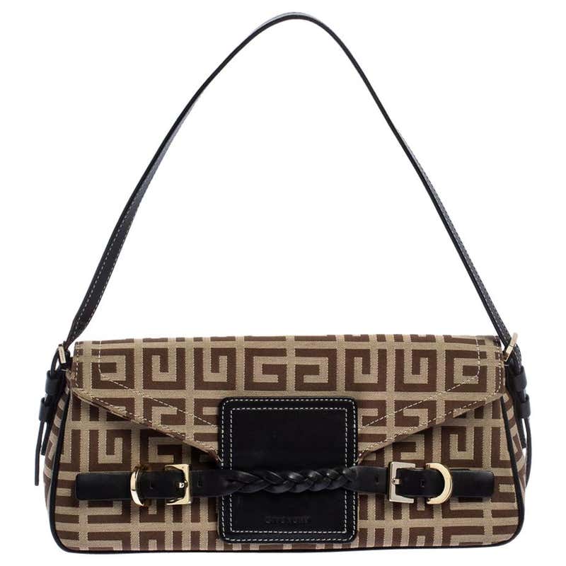 Givenchy Brown Signature Canvas and Leather Flap Baguette Shoulder Bag ...