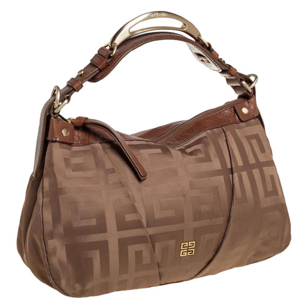 Givenchy Brown Signature Satin And Leather Hobo In Good Condition In Dubai, Al Qouz 2