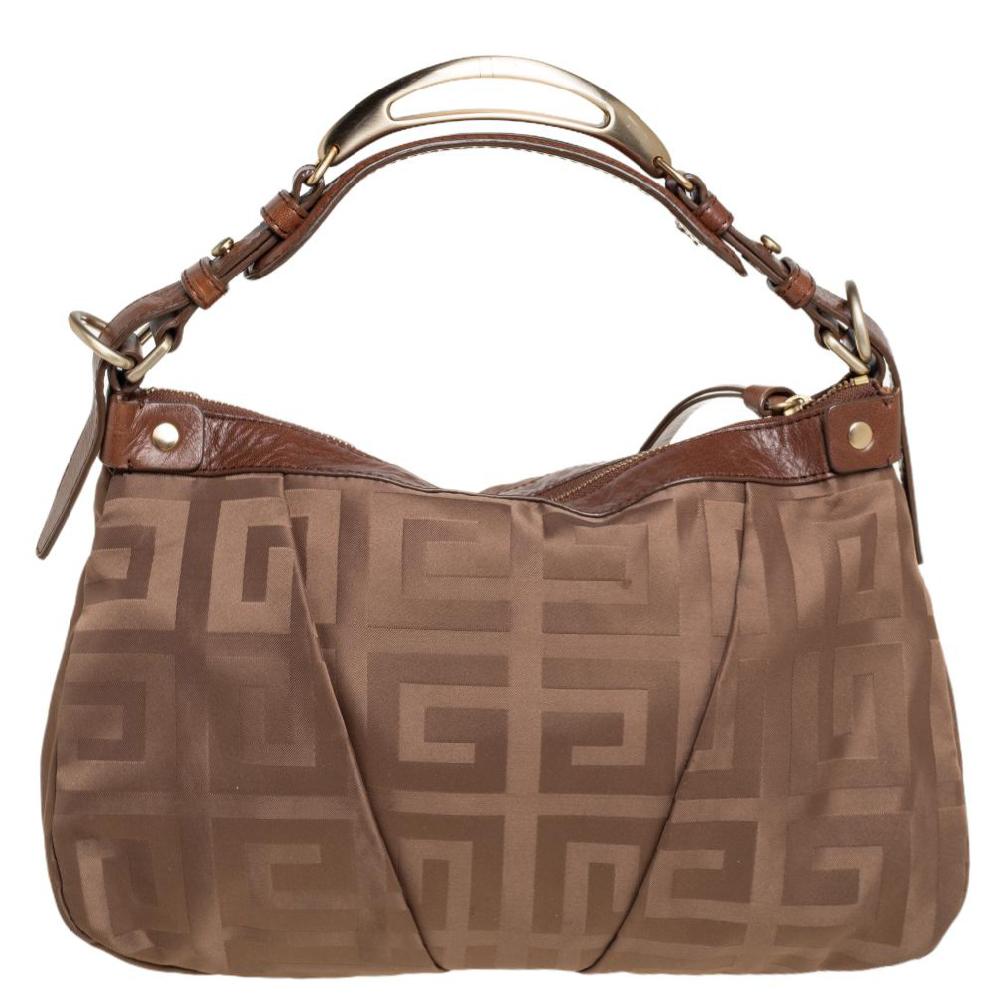 Women's Givenchy Brown Signature Satin And Leather Hobo