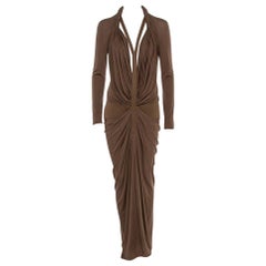 Givenchy Brown Silk Jersey Draped Harness Maxi Dress M