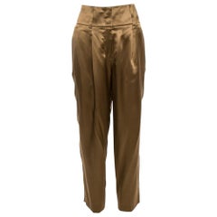 Givenchy Brown Silk Satin Pleated Trousers M