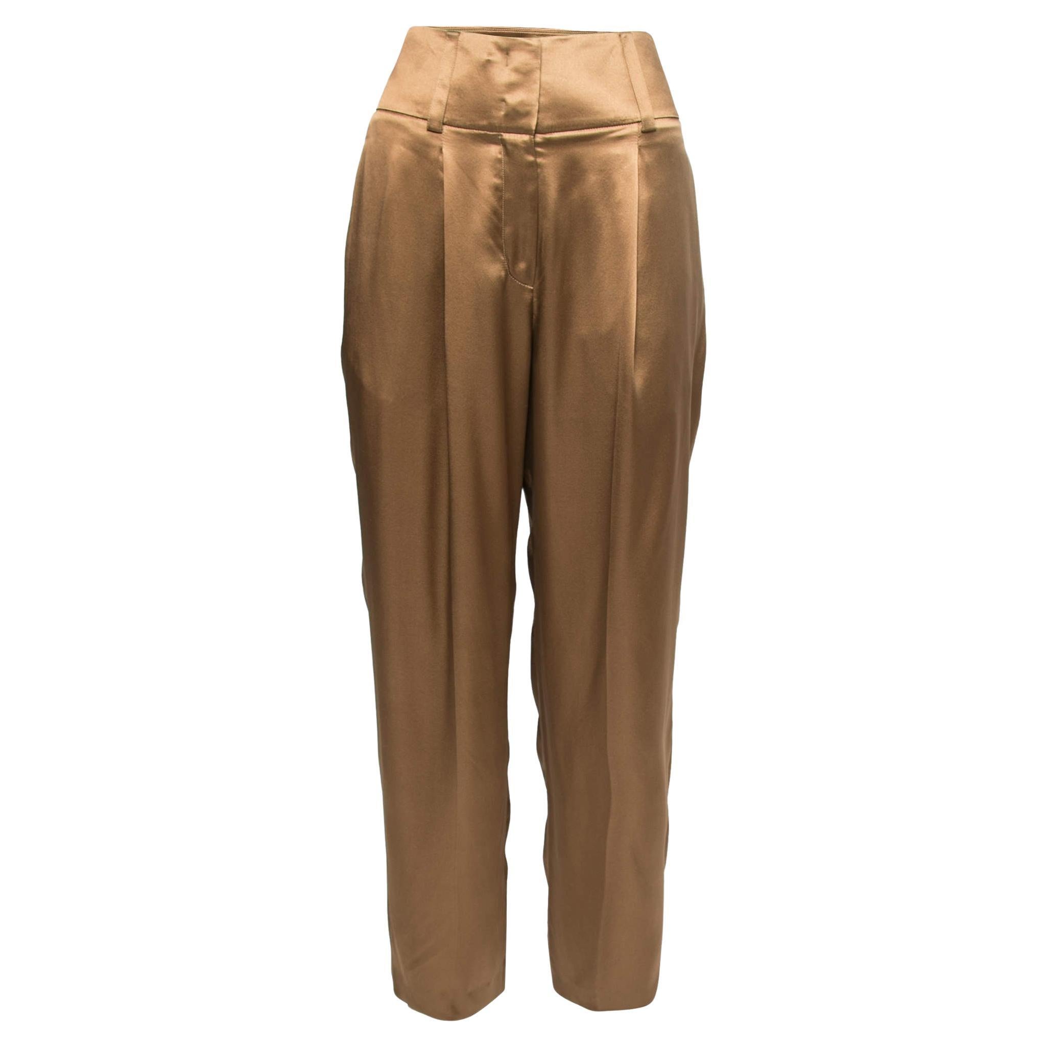 Givenchy Brown Silk Satin Pleated Trousers M For Sale