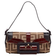 Givenchy Brown Zucca Canvas and Leather Trimmed Baguette