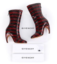 GIVENCHY Burgundy Black Stripe Eel Calf Skin Leather Zip Up Boots Heels