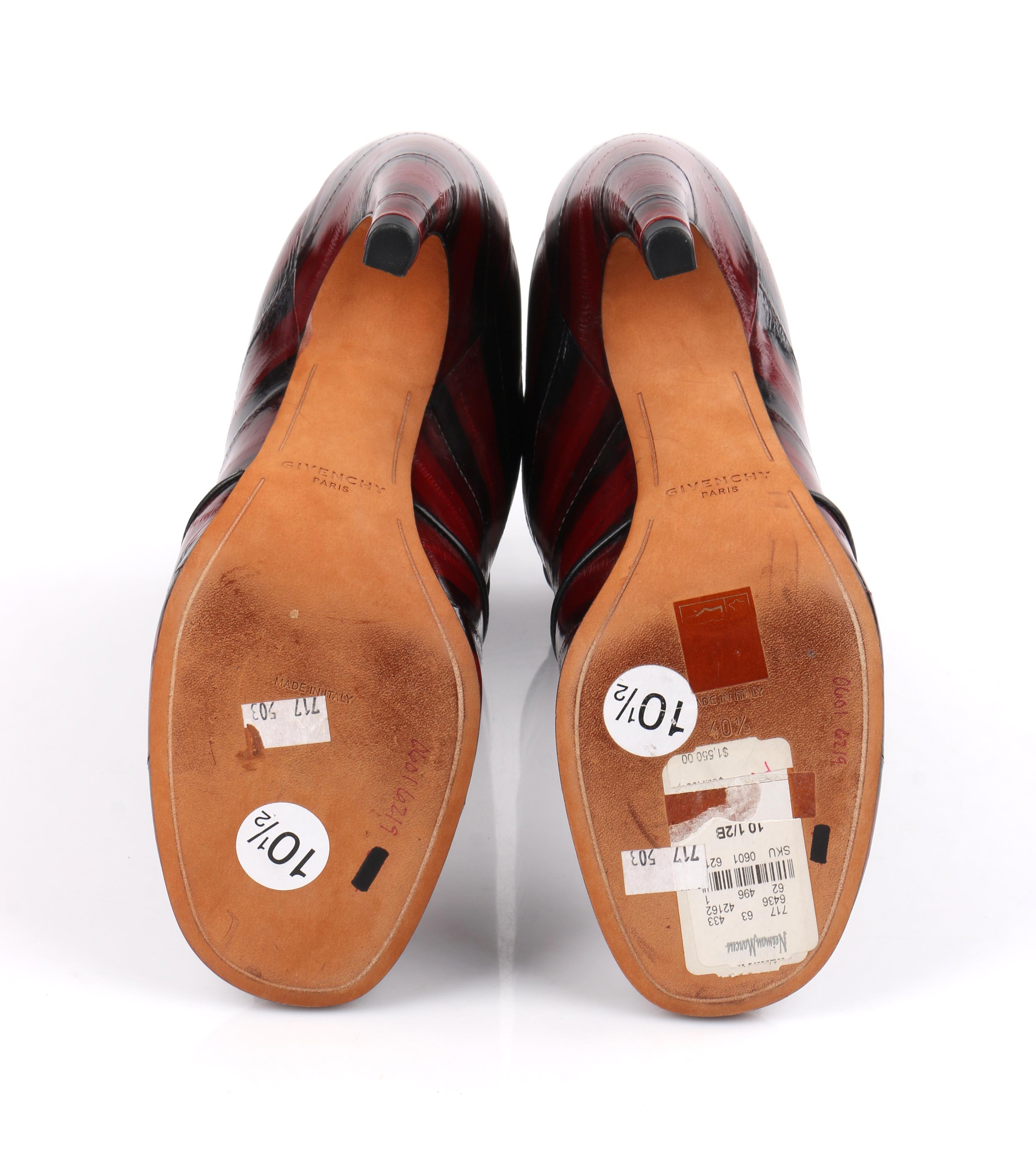 GIVENCHY Burgundy Black Stripe Eel Calf Skin Leather Zip Up Boots Heels 2