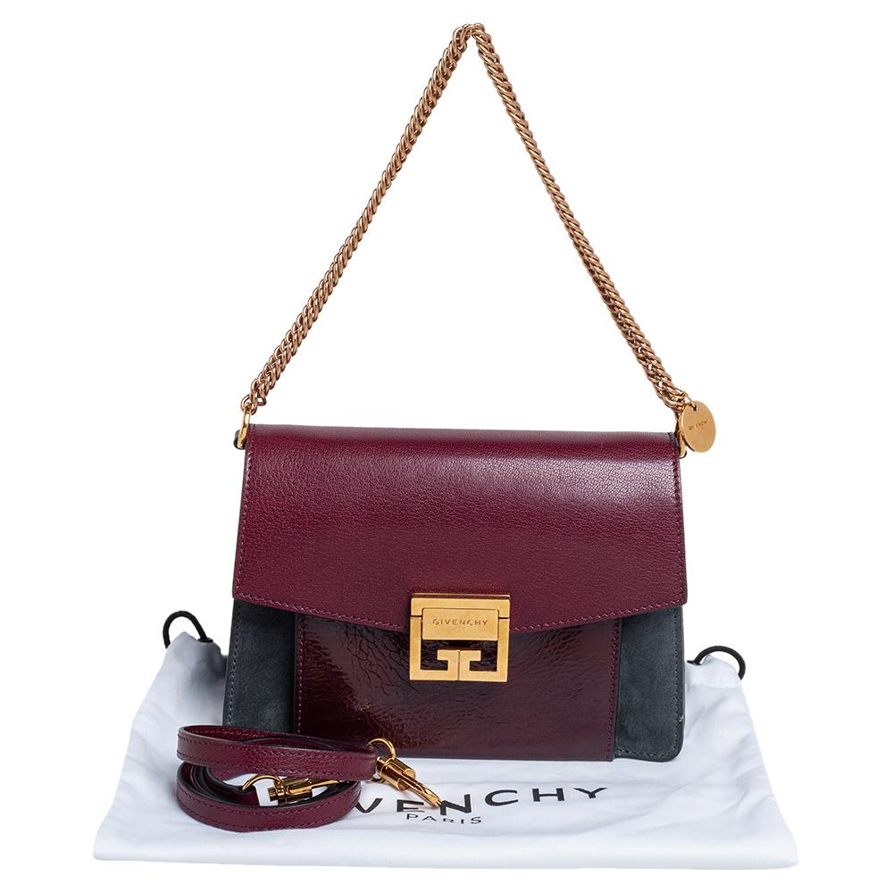 Givenchy Burgundy/Grey Leather and Suede GV3 Shoulder Bag 6