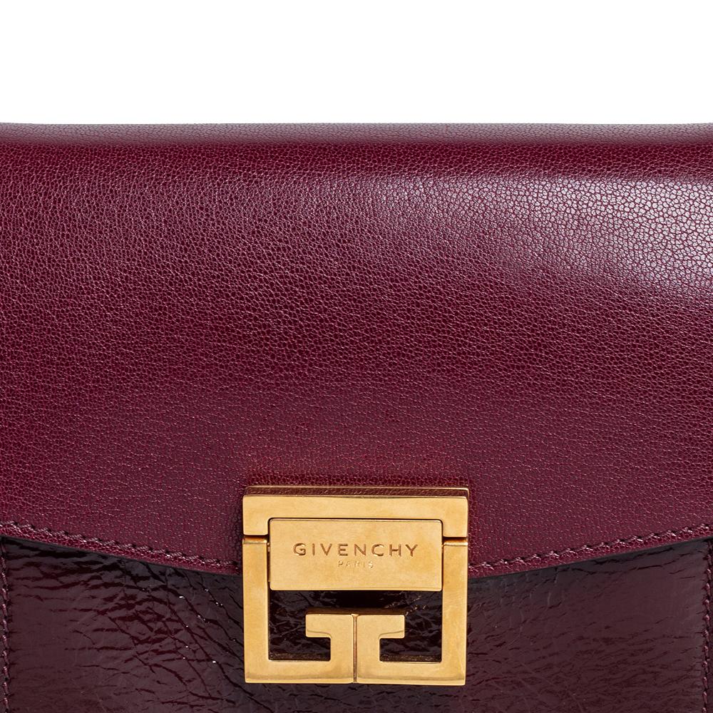 Givenchy Burgundy/Grey Leather and Suede GV3 Shoulder Bag 4