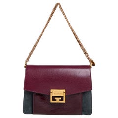 Used Givenchy Burgundy/Grey Leather and Suede GV3 Shoulder Bag