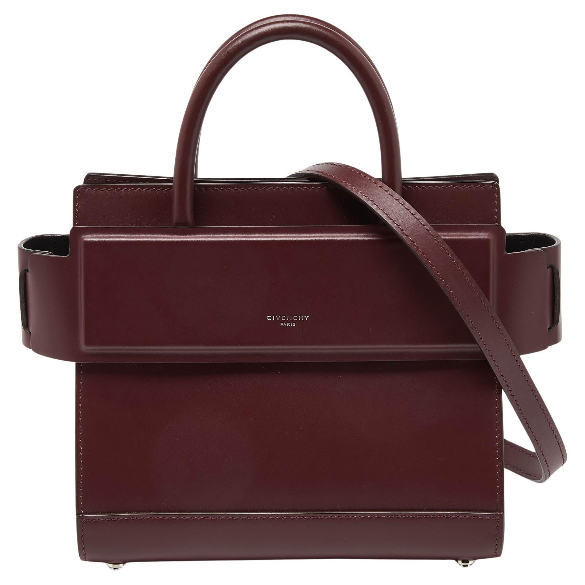 Givenchy Burgundy Leather Mini Horizon Tote For Sale