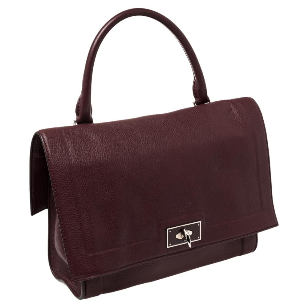 Givenchy Burgundy Leather Small Shark Top Handle Bag In Good Condition In Dubai, Al Qouz 2