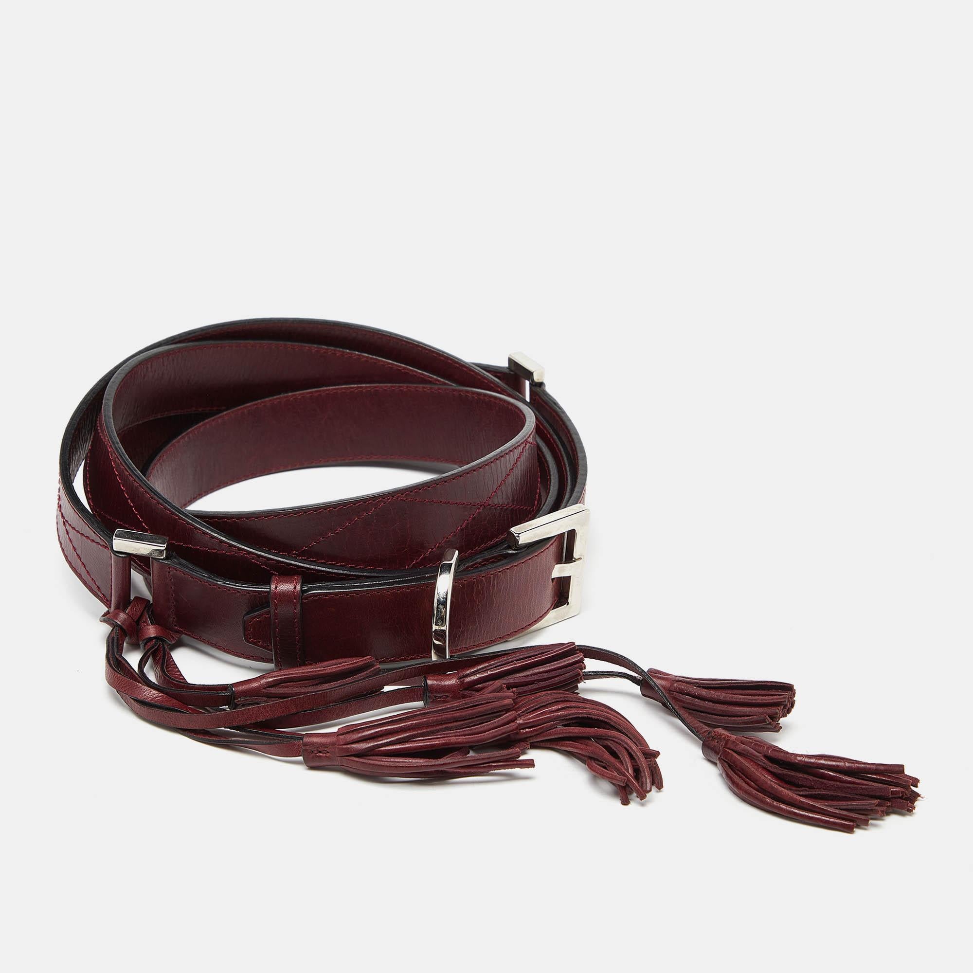 A classic add on to your collection of belts is this designer piece. Cut to a convenient length the belt has a smooth finish and a sturdy built. It will continually complement your style.