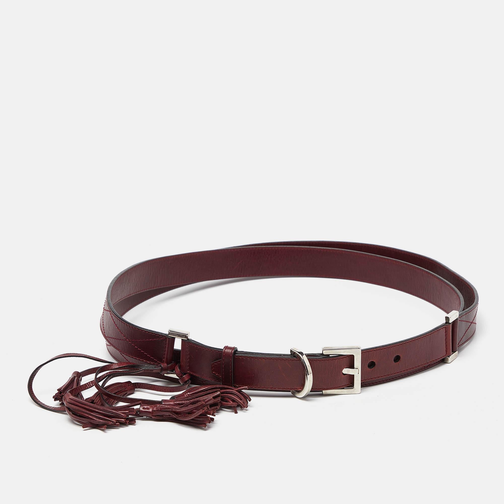 Givenchy Burgundy Leather Tassel Double Wrap Buckle Belt 195CM In Good Condition In Dubai, Al Qouz 2
