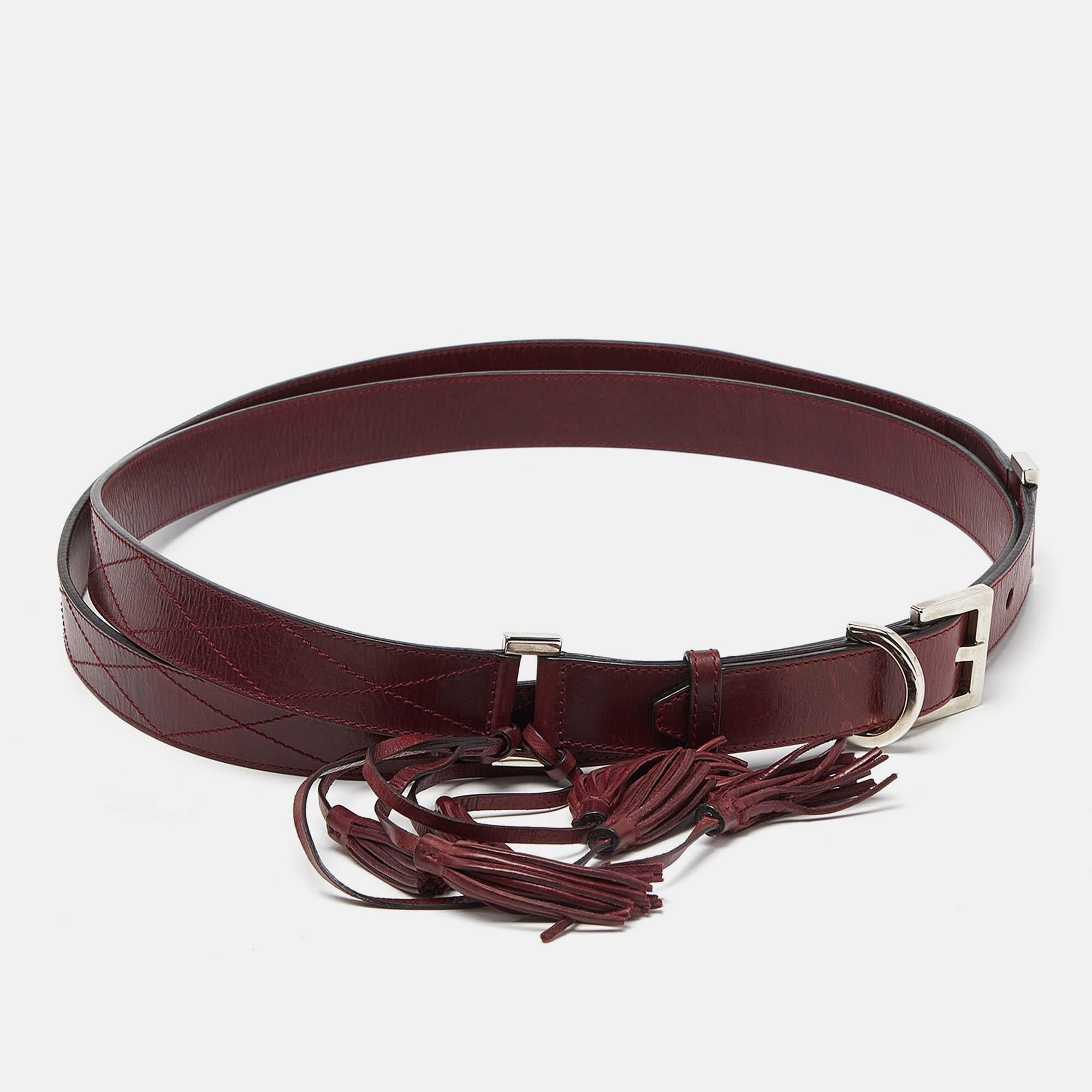 Women's Givenchy Burgundy Leather Tassel Double Wrap Buckle Belt 195CM