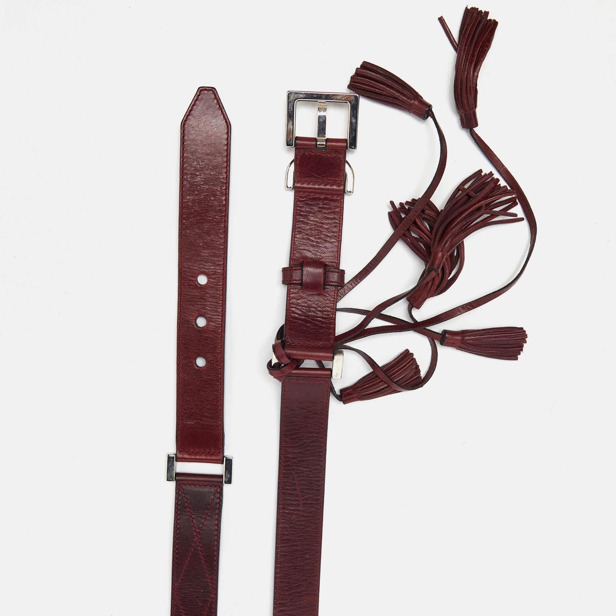 Givenchy Burgundy Leather Tassel Double Wrap Buckle Belt 195CM 1