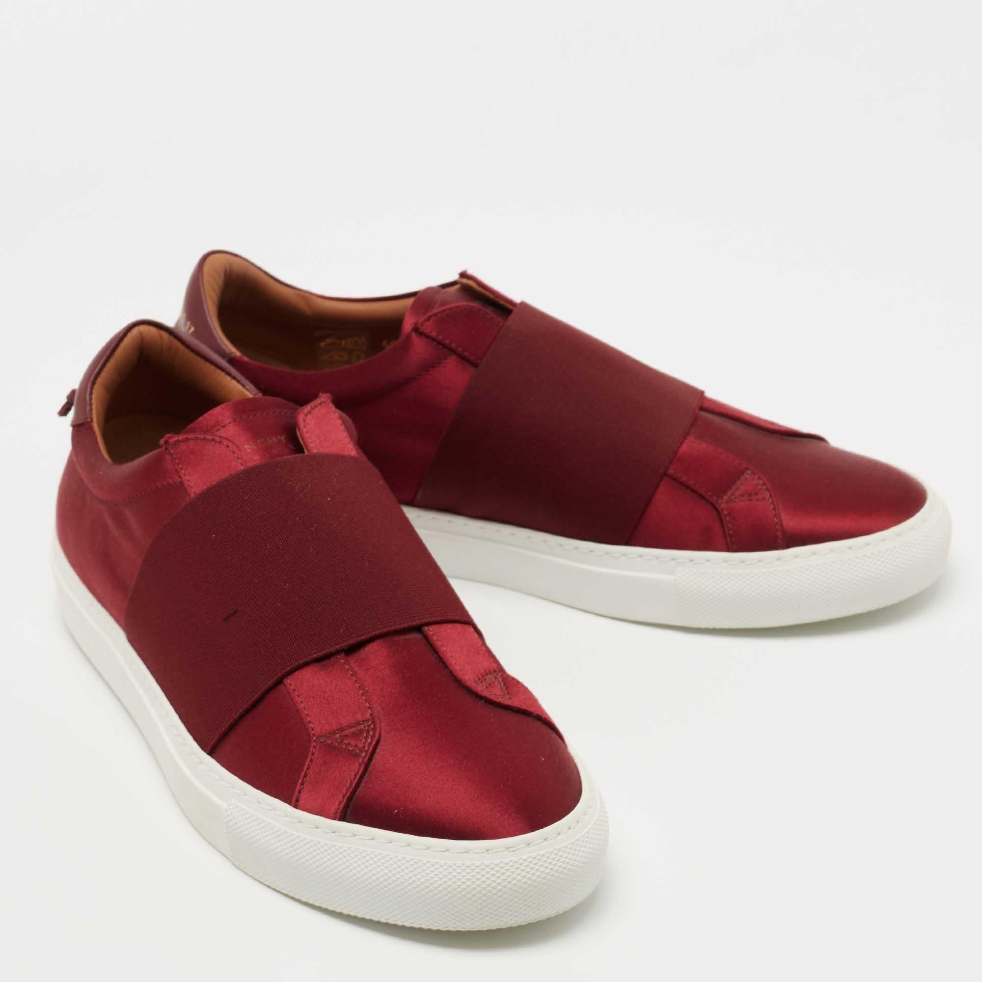 Brown Givenchy Burgundy Satin and Elastic Band Slip On Sneakers Size 40 For Sale
