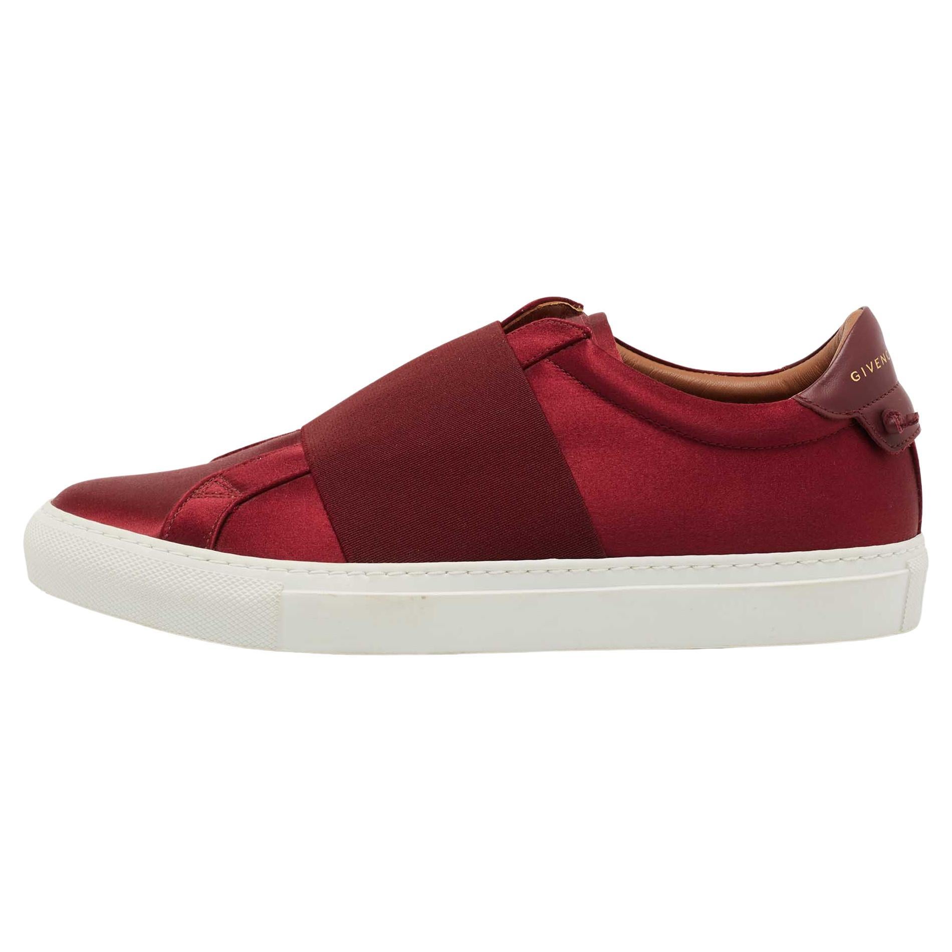 Givenchy Burgundy Satin and Elastic Band Slip On Sneakers Size 40 For Sale