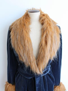 Givenchy by Alexander McQueen A/W97 Blue Velvet Coat with Faux Fur Trim