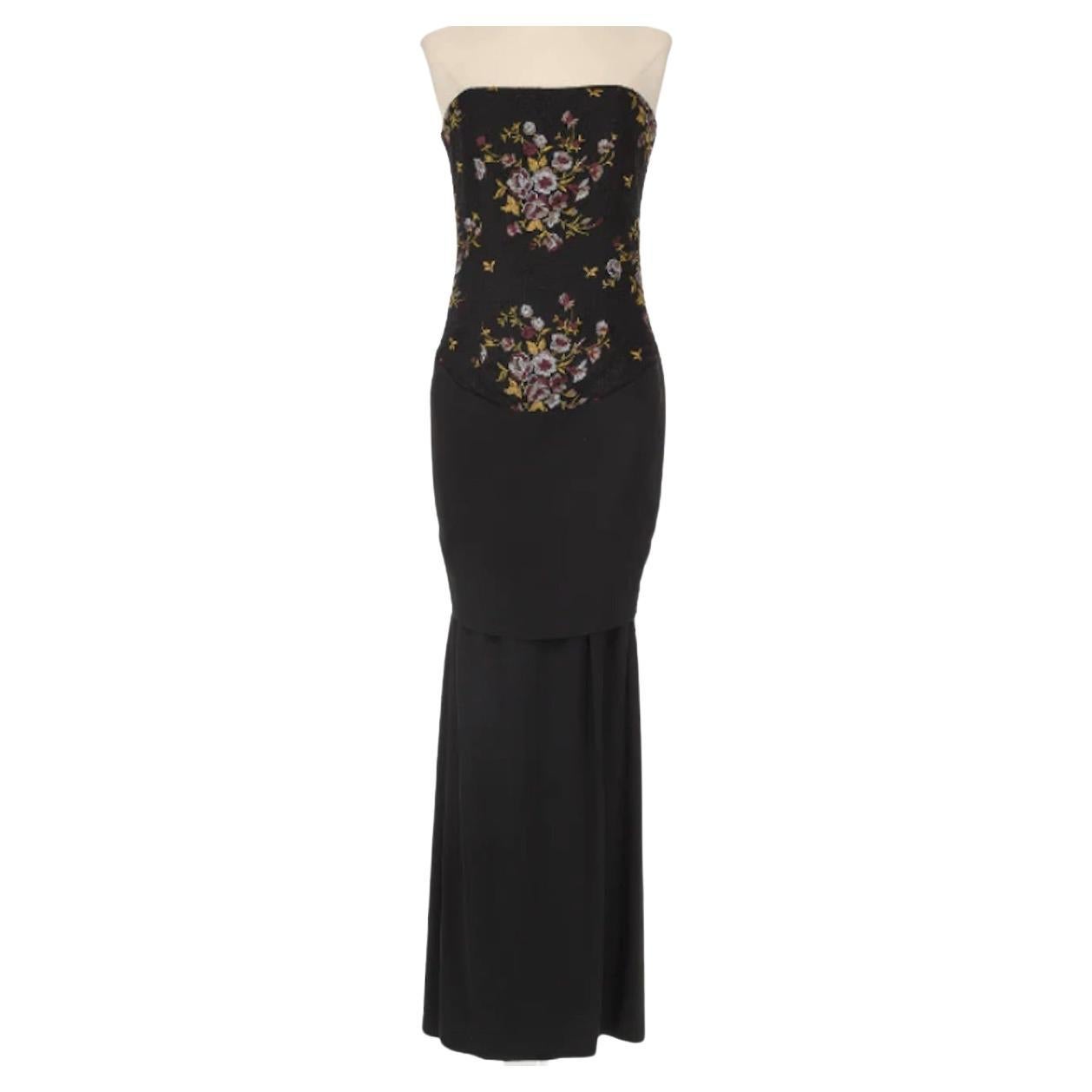 Givenchy by Alexander McQueen Black Evening Gown with Purple Flowers For Sale