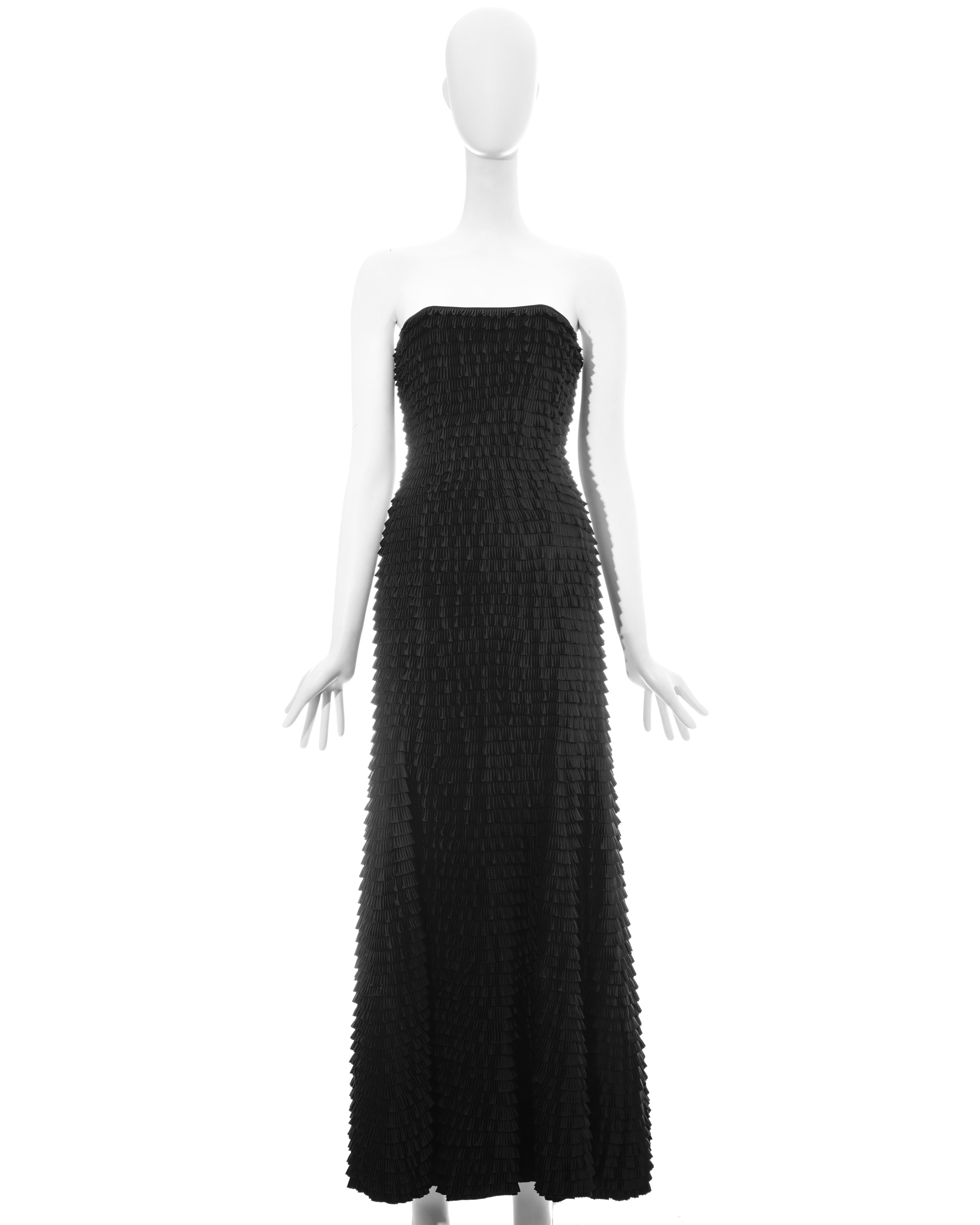 Givenchy by Alexander McQueen black ruffled fishtail strapless evening dress with built-in corset. 

Spring-Summer 1999