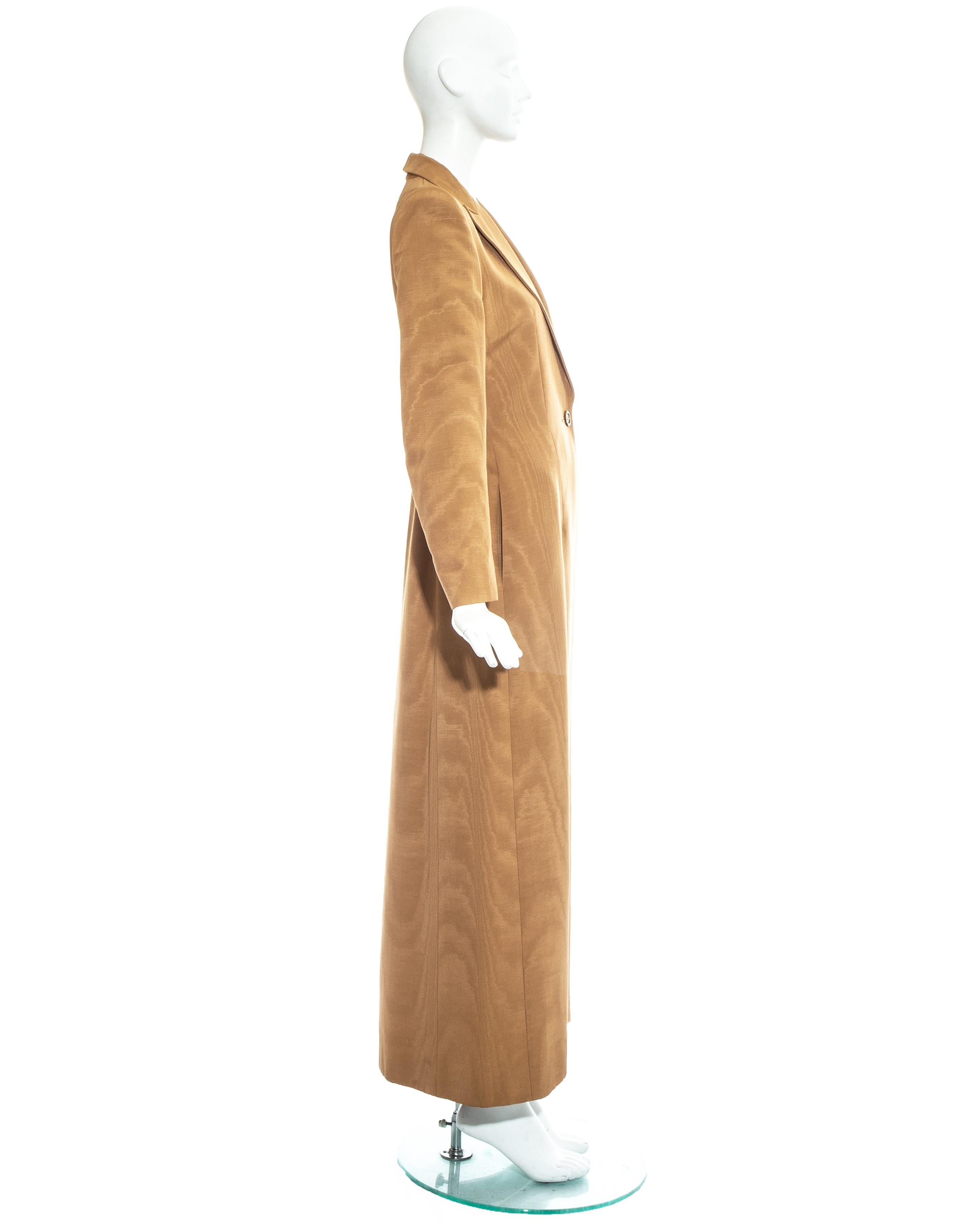 Givenchy by Alexander Mcqueen camel moire rayon tailored maxi jacket, fw 1997 1